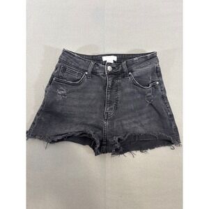 H&M Womens High‎ Waisted Distressed Denim Jean Shorts Black Raw Hem Size 4